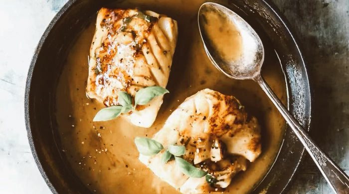 Pan Fried Cod with Citrus Basil Butter Sauce