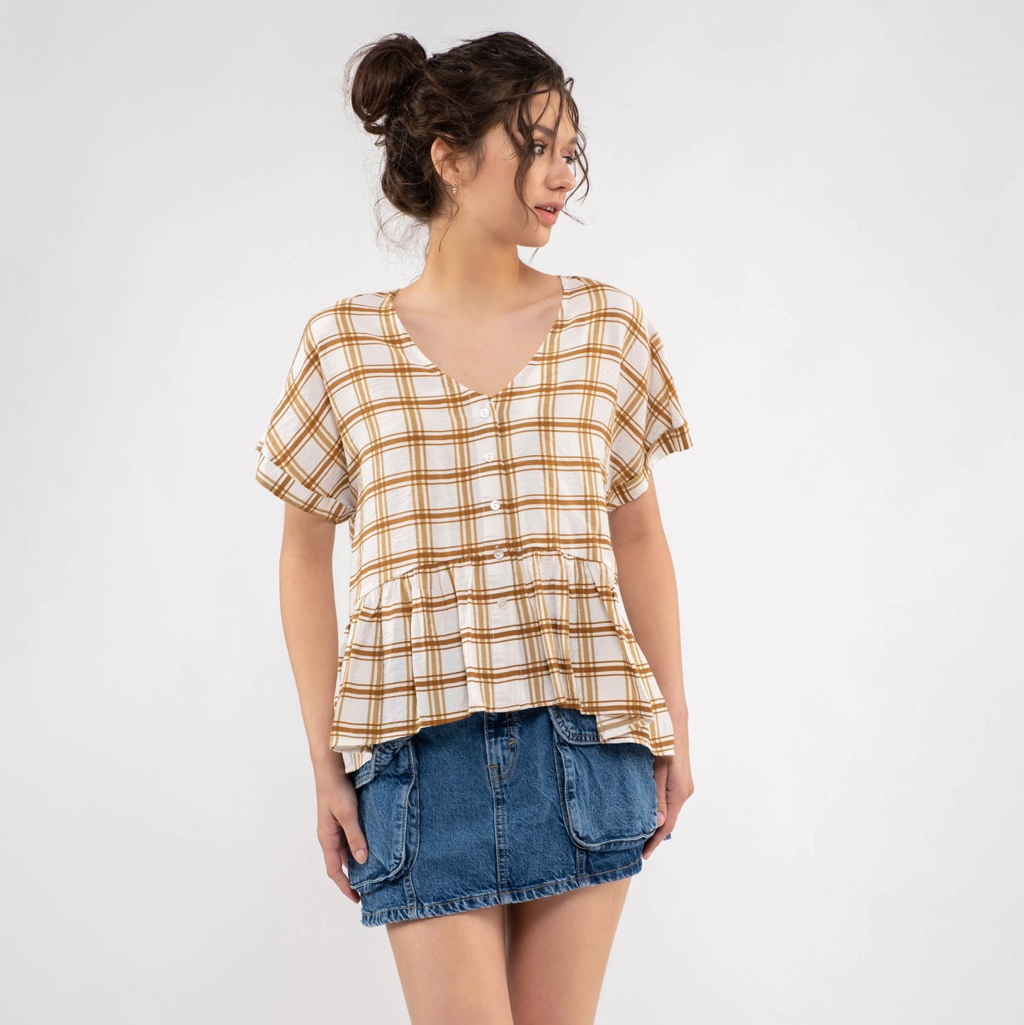 
                  
                    Abbie Plaid Peplum Top
                  
                