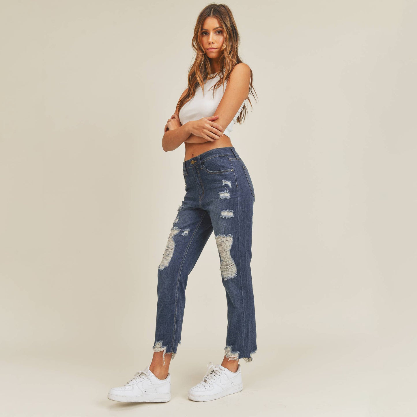 Sophia Distressed Low Rise Jeans