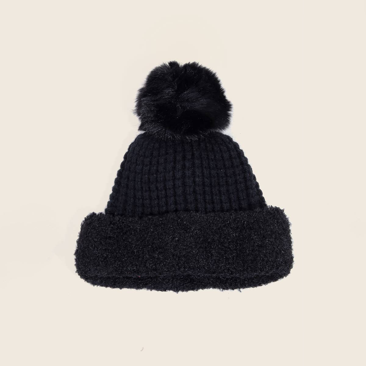 Grid Texture Pompom Beanie