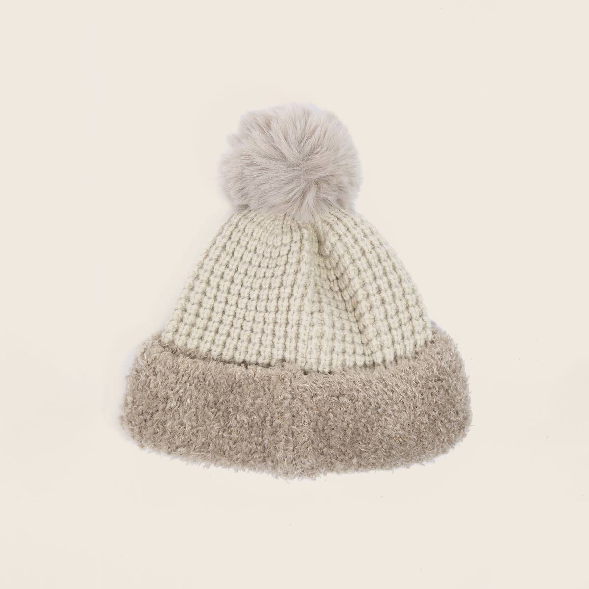 Grid Texture Pompom Beanie