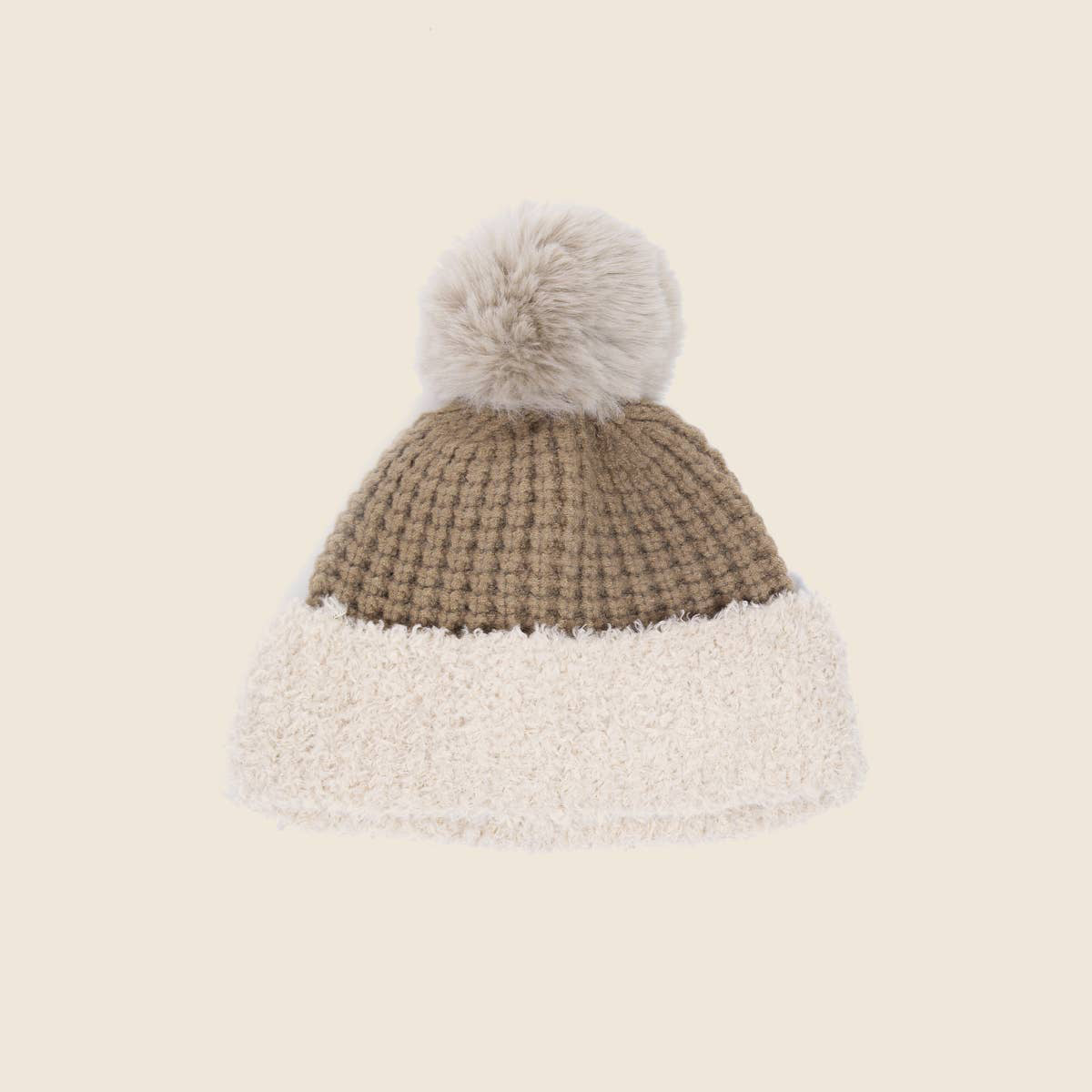 Grid Texture Pompom Beanie