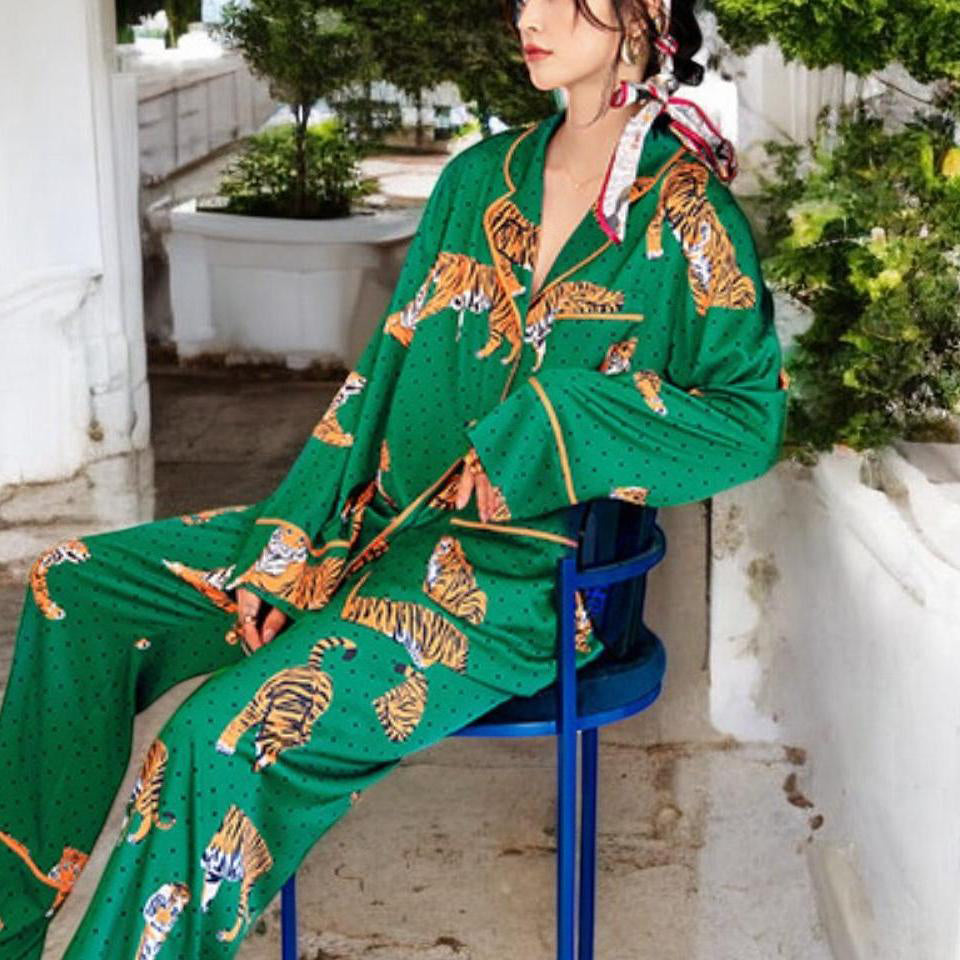 Satin Tiger Print PJ Set