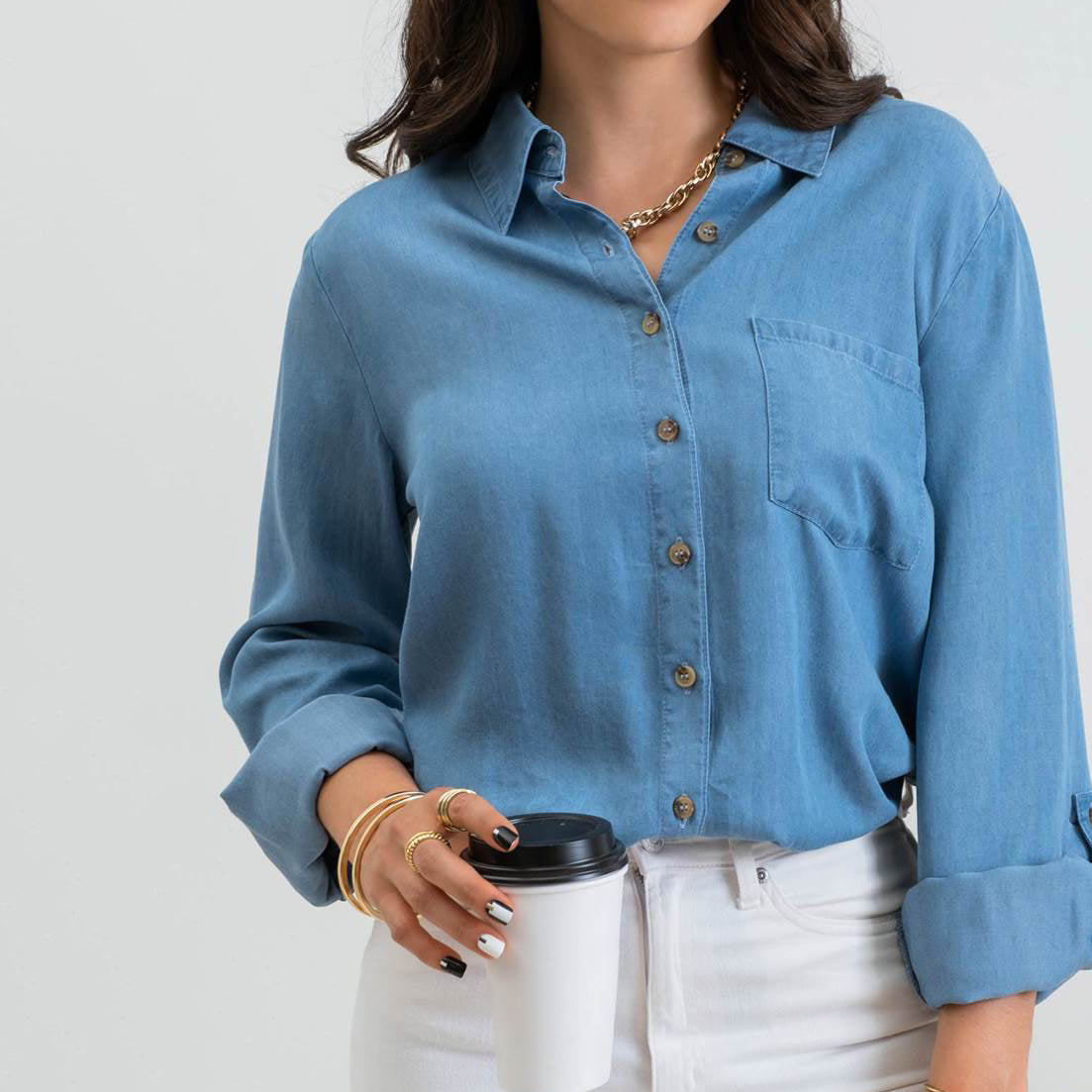 
                  
                    Tori Chambray Button-Up
                  
                