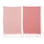 Pink Stripe Tea Towel Set with Fringe